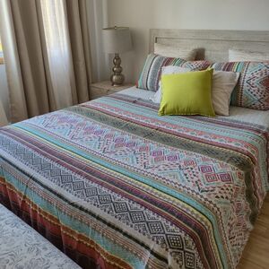Bohemian Stripe Multicolor Duvet Cover (Lime Accent Pillow not included)